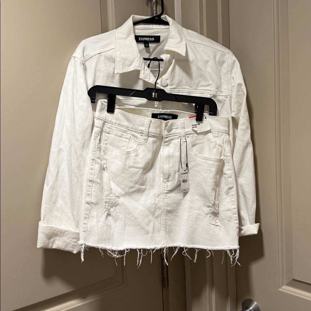 Express Ivory Denim Jacket and Skirt Ensemble